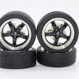 RDM 1.18 5 Spoke Wheels with tyres Full set 2 front and 2 rear Black with chrome dish
