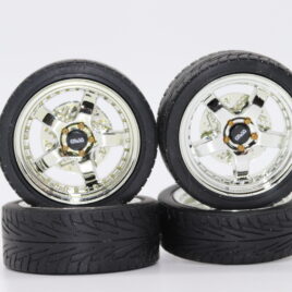 RDM 1.18 5 Spoke Wheels with tyres Full set 2 front and 2 rear chrome with chrome dish